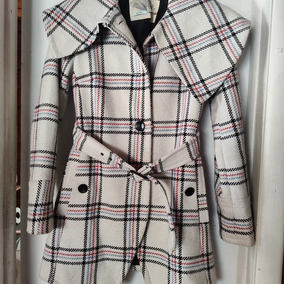 Kimchi Blue Plaid Belted Women's Coat XS - Picture 2 of 3